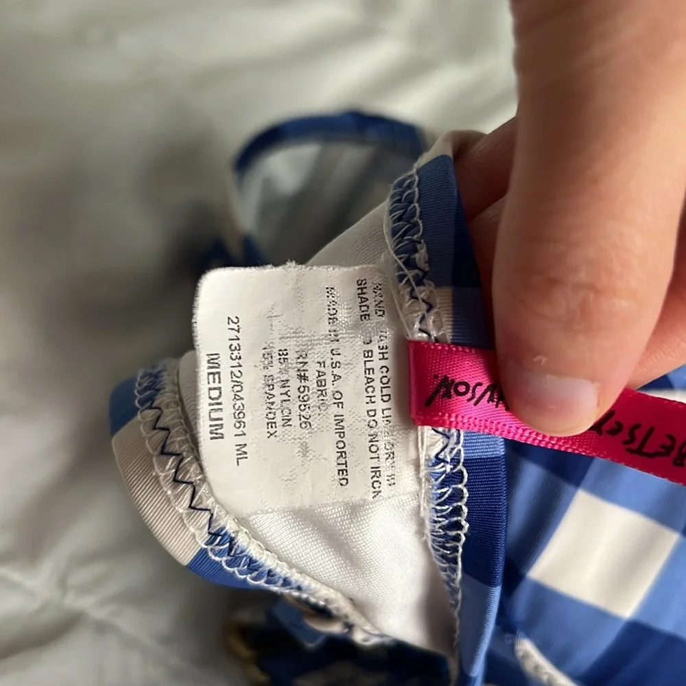 Vintage Y2K Betsey Johnson Swim Blue and White Gingham Bikini Top, size medium - Picture 7 of 7